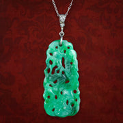 Antique Victorian Jade Diamond Pendant Necklace Platinum Chain