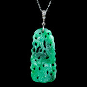 Antique Victorian Jade Diamond Pendant Necklace Platinum Chain