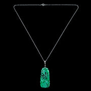 Antique Victorian Jade Diamond Pendant Necklace Platinum Chain