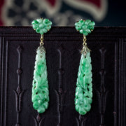 Antique Victorian Jade Drop Earrings 9ct Gold 