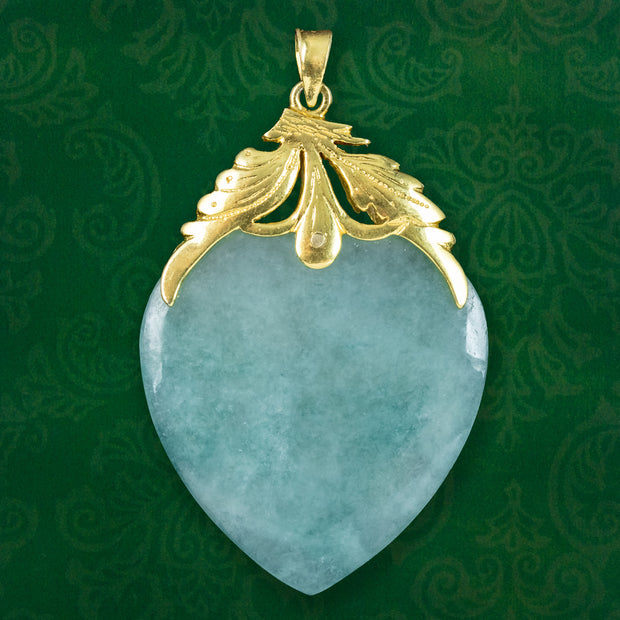 Antique Victorian Jade Heart Pendant 18ct Gold 