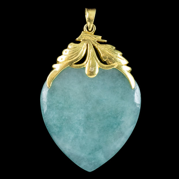 Antique Victorian Jade Heart Pendant 18ct Gold 