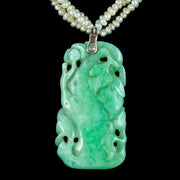 Antique Victorian Jade Pearl Necklace With Floral Jadeite Pendant 