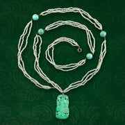 Antique Victorian Jade Pearl Necklace With Floral Jadeite Pendant 