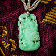 Antique Victorian Jade Pearl Necklace With Floral Jadeite Pendant 
