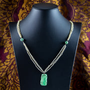 Antique Victorian Jade Pearl Necklace With Floral Jadeite Pendant 