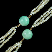 Antique Victorian Jade Pearl Necklace With Floral Jadeite Pendant 