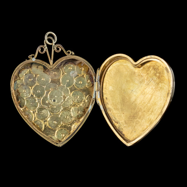 Antique Victorian Large Diamond Heart Locket 9ct Gold Back And Front