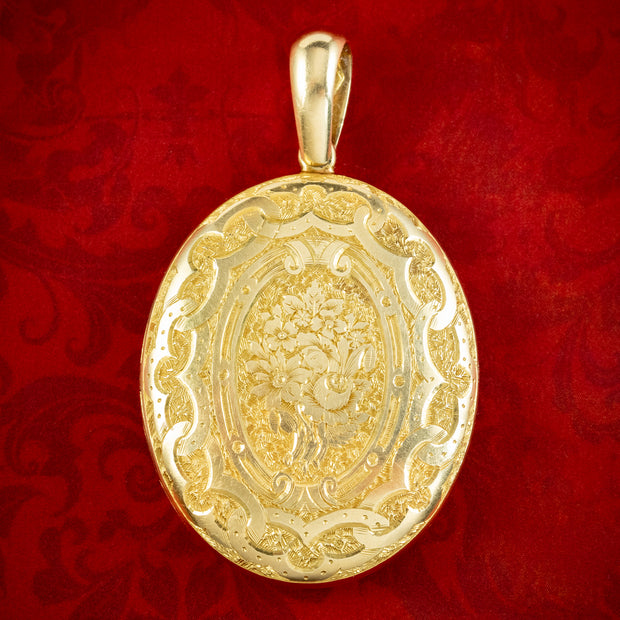 Antique Victorian Locket 18ct Solid Gold With Coloured Photographs
