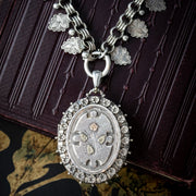 Antique Victorian Locket And Collar Necklace Sterling Silver Dated 1886
