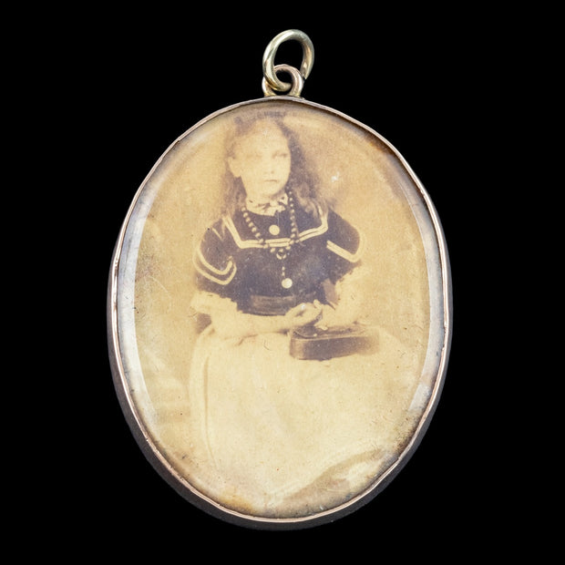 Antique Victorian Pendant Locket With Portrait Miniature And Photo 9ct Gold
