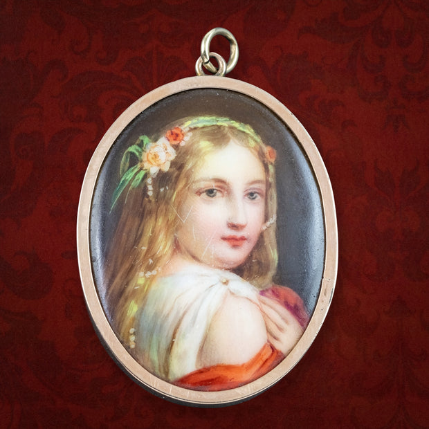 Antique Victorian Pendant Locket With Portrait Miniature And Photo 9ct Gold