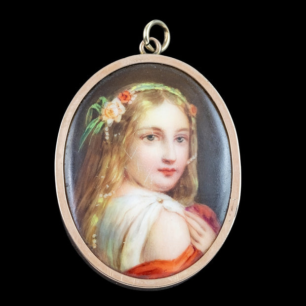 Antique Victorian Pendant Locket With Portrait Miniature And Photo 9ct Gold