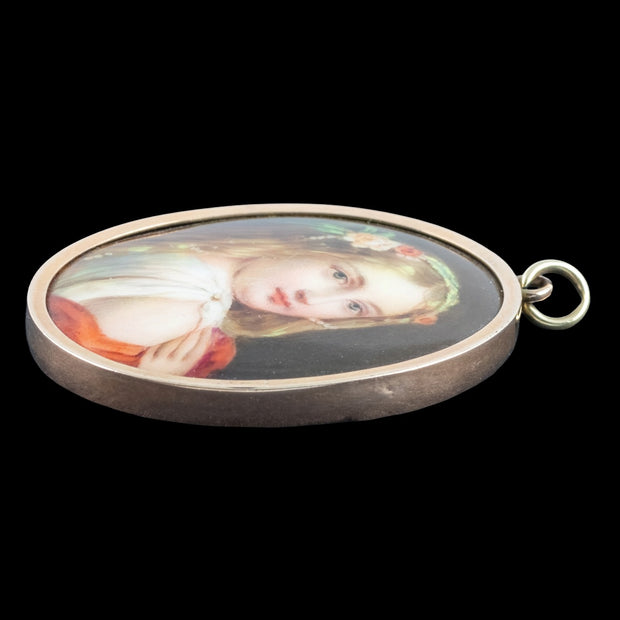 Antique Victorian Pendant Locket With Portrait Miniature And Photo 9ct Gold