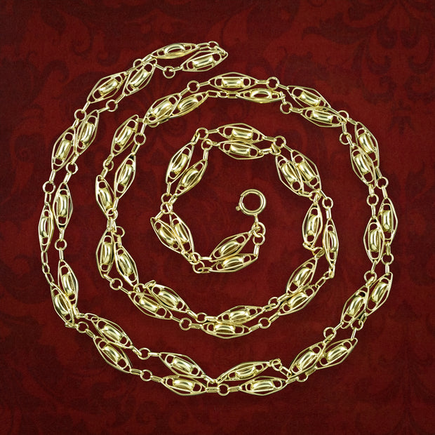 Antique Victorian Long Guard Chain Silver 18ct Gold Gilt 