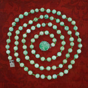 Antique Victorian Long Jade Bead Necklace Silver Clasp