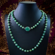 Antique Victorian Long Jade Bead Necklace Silver Clasp
