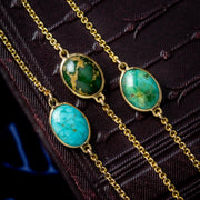 Antique Victorian Long Turquoise Matrix Chain 15ct Gold