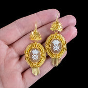 Antique Victorian Maltese Cross Cameo Drop Earrings 18ct Gold