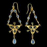 Antique Victorian Moonstone Chandelier Earrings Silver 18ct Gold Cased