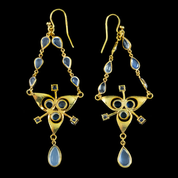Antique Victorian Moonstone Chandelier Earrings Silver 18ct Gold Cased