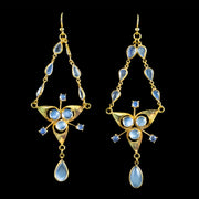 Antique Victorian Moonstone Chandelier Earrings Silver 18ct Gold Cased