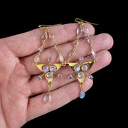 Antique Victorian Moonstone Chandelier Earrings Silver 18ct Gold Cased