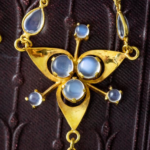 Antique Victorian Moonstone Chandelier Earrings Silver 18ct Gold Cased