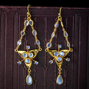 Antique Victorian Moonstone Chandelier Earrings Silver 18ct Gold Cased