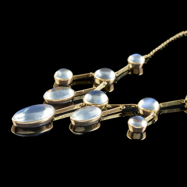 Antique Victorian Moonstone Dropper Necklace 18ct Gold