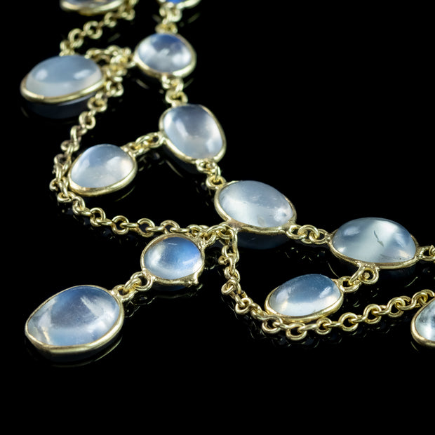 Antique Victorian Moonstone Dropper Necklace Silver 18ct Gold Gilt