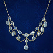 Antique Victorian Moonstone Dropper Necklace Silver 18ct Gold Gilt
