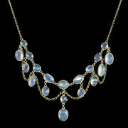 Antique Victorian Moonstone Dropper Necklace Silver 18ct Gold Gilt
