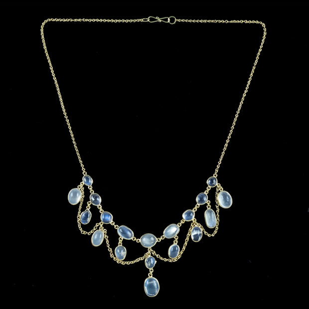 Antique Victorian Moonstone Dropper Necklace Silver 18ct Gold Gilt