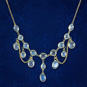 Antique Victorian Moonstone Dropper Necklace Silver 18ct Gold Gilt