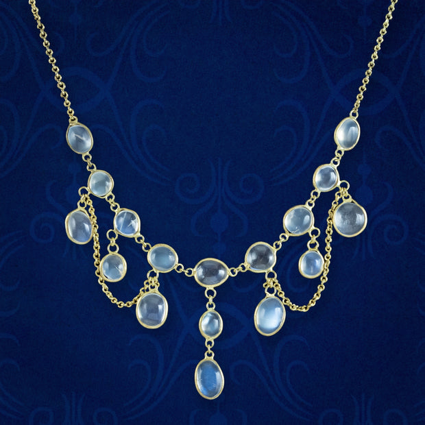 Antique Victorian Moonstone Dropper Necklace Silver 18ct Gold Gilt