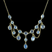 Antique Victorian Moonstone Dropper Necklace Silver 18ct Gold Gilt