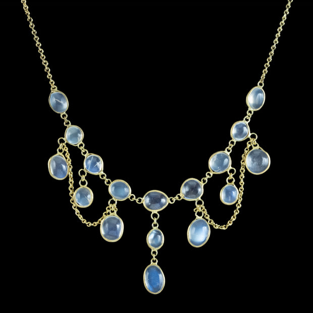 Antique Victorian Moonstone Dropper Necklace Silver 18ct Gold Gilt