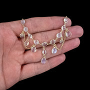 Antique Victorian Moonstone Dropper Necklace Silver 18ct Gold Gilt