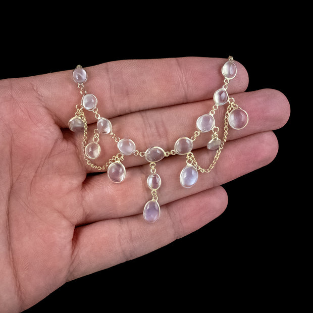 Antique Victorian Moonstone Dropper Necklace Silver 18ct Gold Gilt