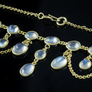 Antique Victorian Moonstone Dropper Necklace Silver 18ct Gold Gilt