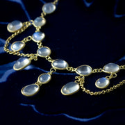 Antique Victorian Moonstone Dropper Necklace Silver 18ct Gold Gilt