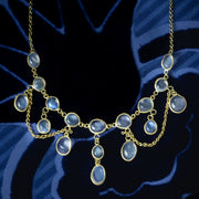 Antique Victorian Moonstone Dropper Necklace Silver 18ct Gold Gilt