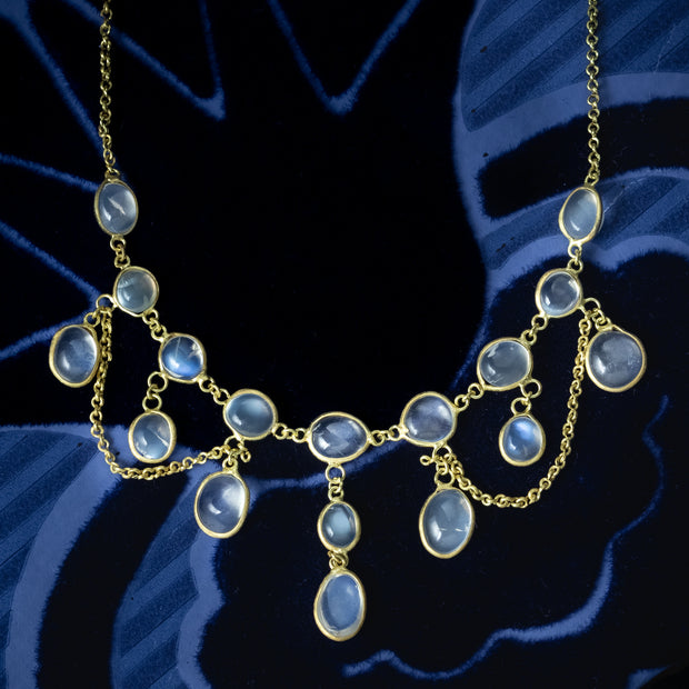 Antique Victorian Moonstone Dropper Necklace Silver 18ct Gold Gilt