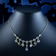 Antique Victorian Moonstone Dropper Necklace Silver 18ct Gold Gilt