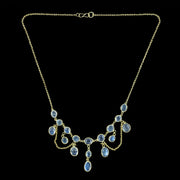 Antique Victorian Moonstone Dropper Necklace Silver 18ct Gold Gilt