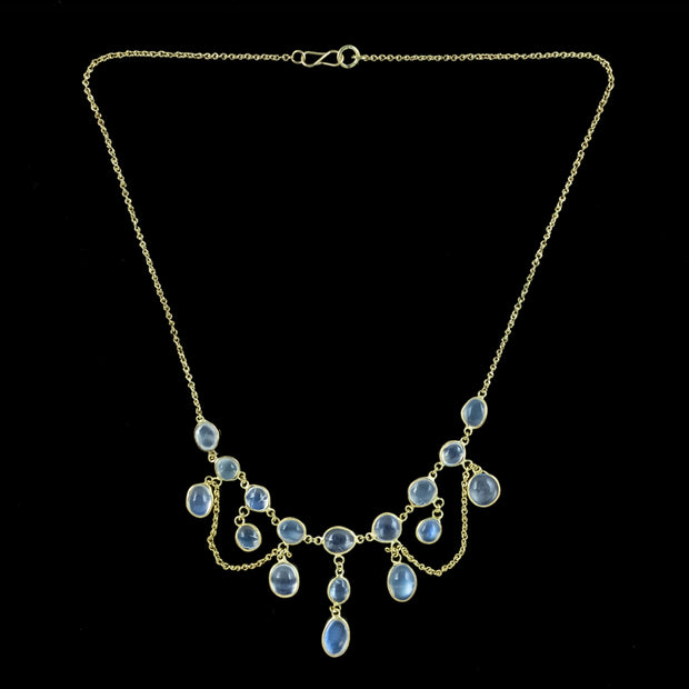 Antique Victorian Moonstone Dropper Necklace Silver 18ct Gold Gilt