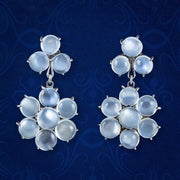 Antique Victorian Moonstone Flower Drop Earrings Silver