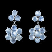 Antique Victorian Moonstone Flower Drop Earrings Silver