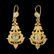 Antique Victorian Moonstone Pearl Drop Earrings 18ct Gold 